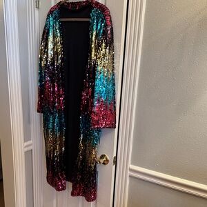 Multicolor Sequin Long Cardigan